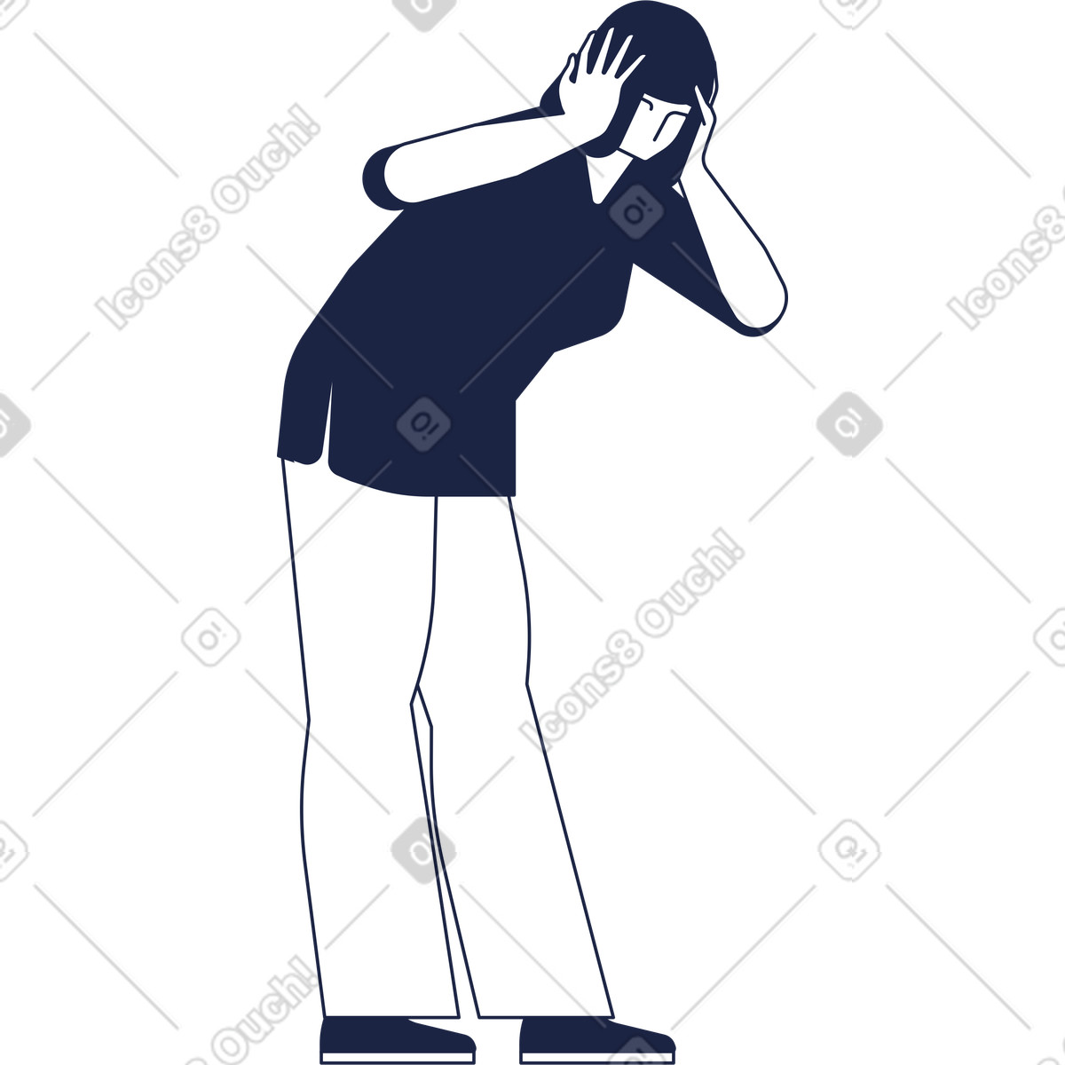 La donna è in piedi con testa tra le mani illustrazione stile Urban Line scarica PNG, SVG