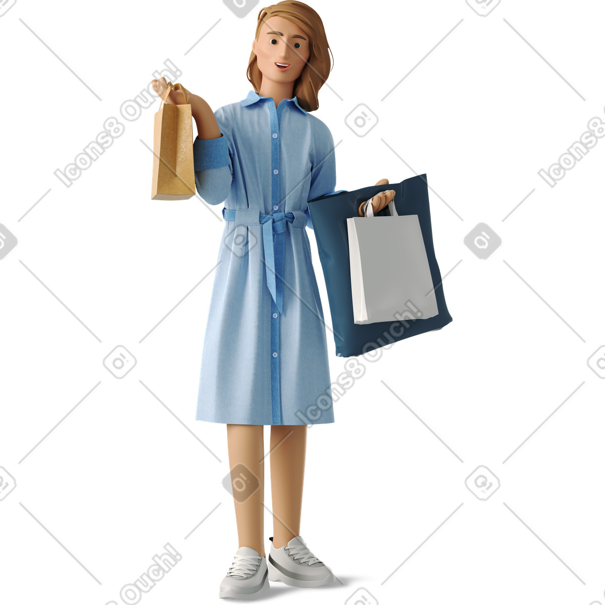 Nicht-binäre person mit einkaufstüten-Illustration im 3D Business-Stil als Download in PNG, SVG