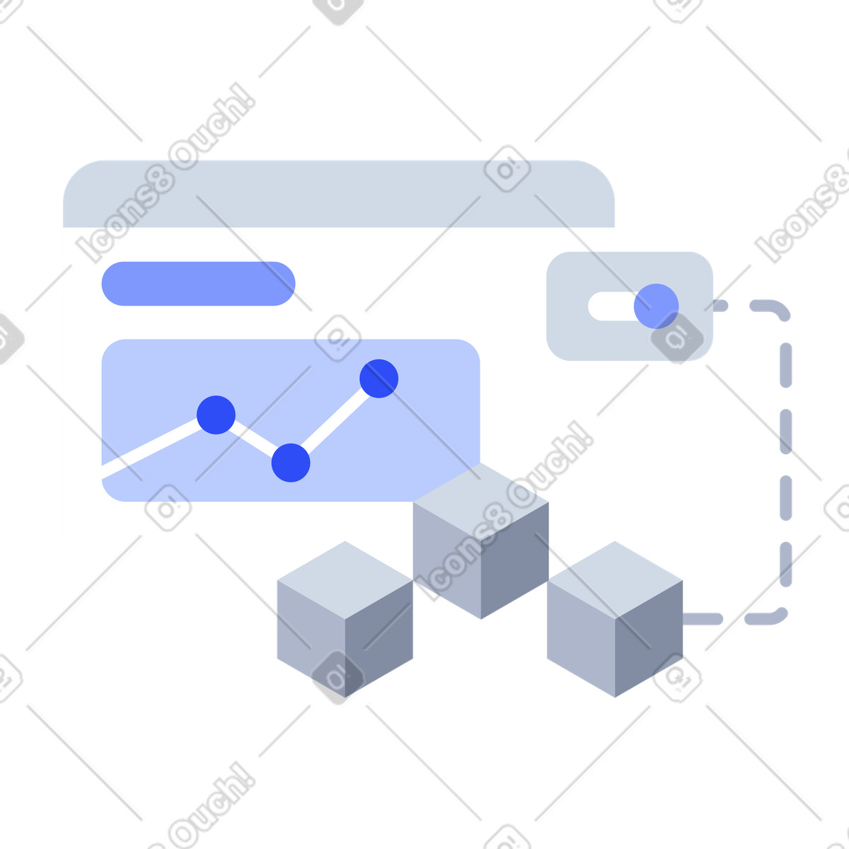 Analisi e business intelligence, dashboard con blocchi di dati connessi illustrazione in stile System scarica in PNG, SVG