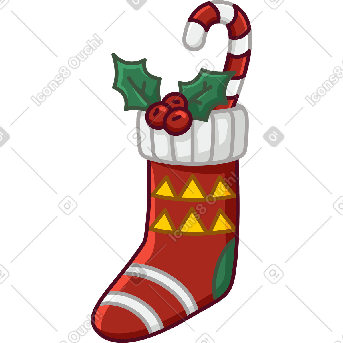 Ilustración Media navideña con acebo y un bastón de caramelo en estilo Festicon a descargar en PNG SVG