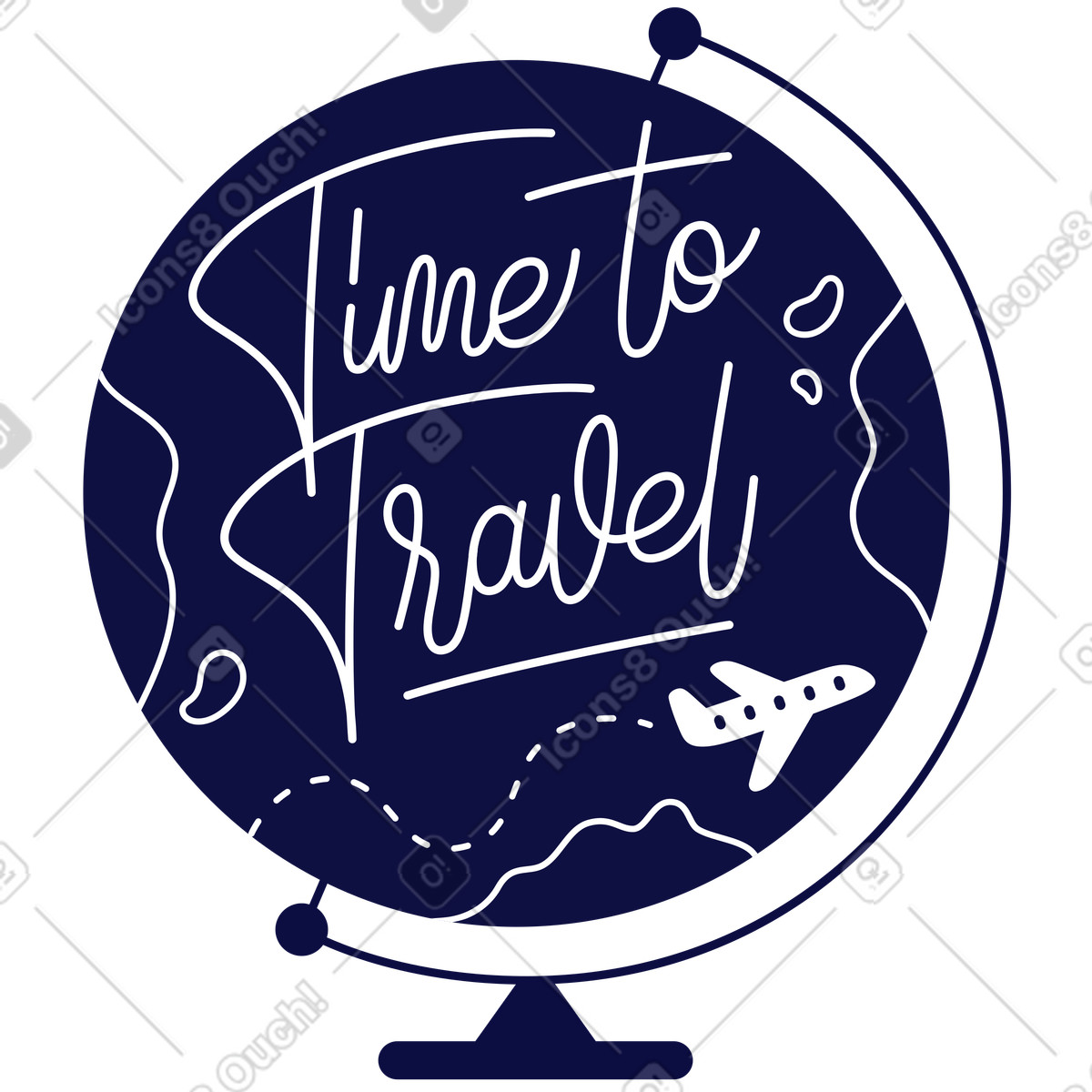 Schriftzug „time to travel“ im globustext-Illustration Lettering-Stil als Download in PNG, SVG