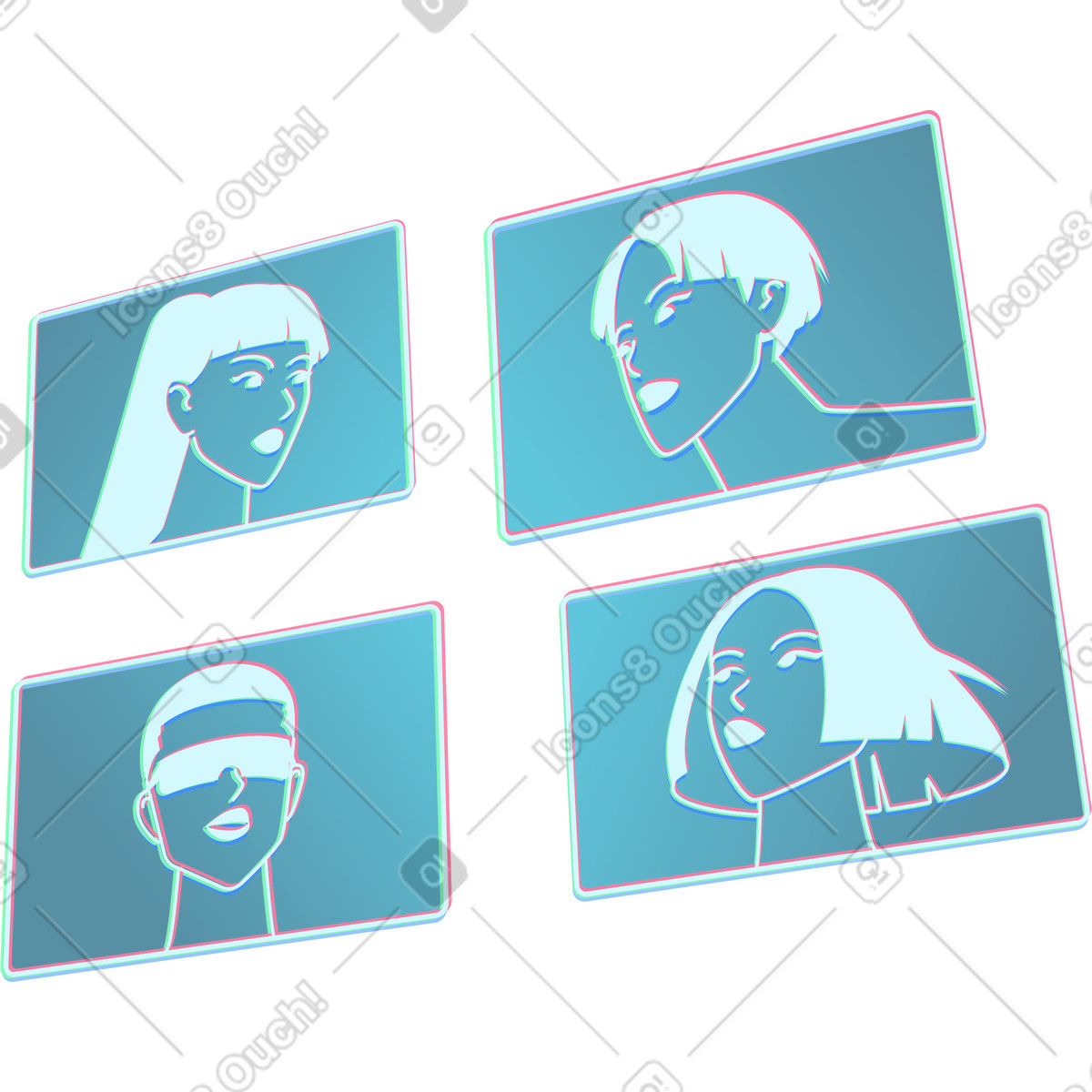 Online meeting window with people illustration in Neon style download in PNG, SVG