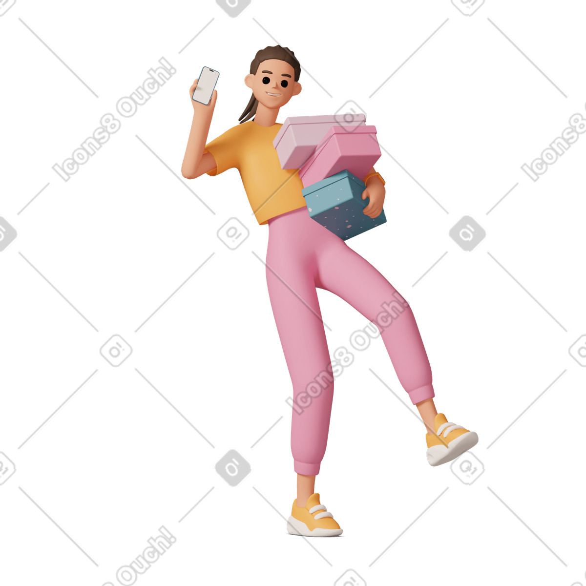 Girl with boxes illustration in 3D Casual life style download in PNG, SVG