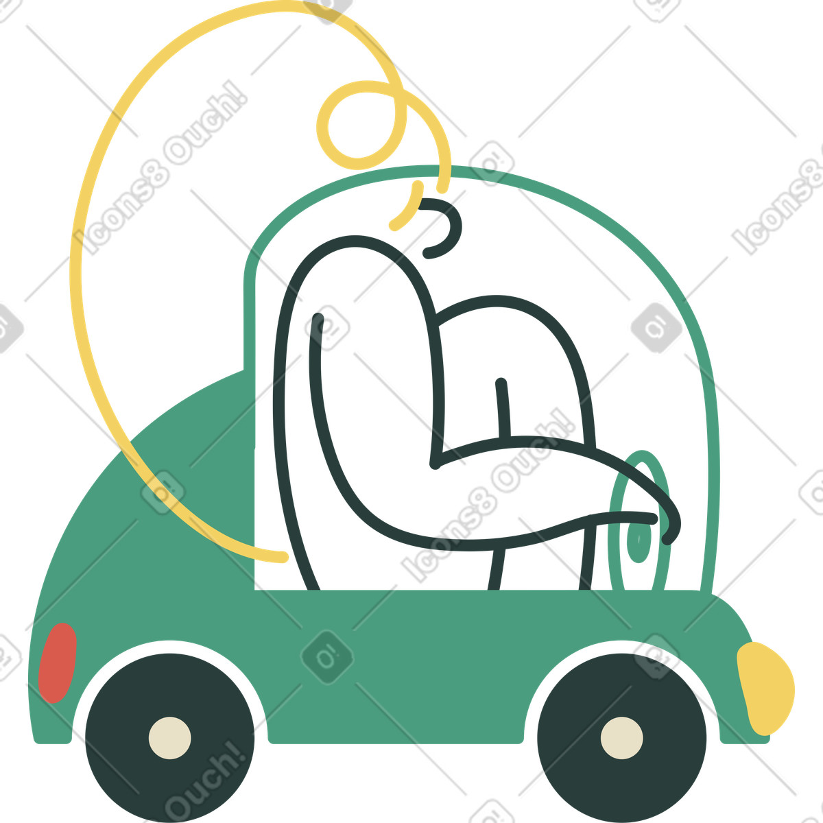 Girl in a car illustration Macaroni style download PNG, SVG