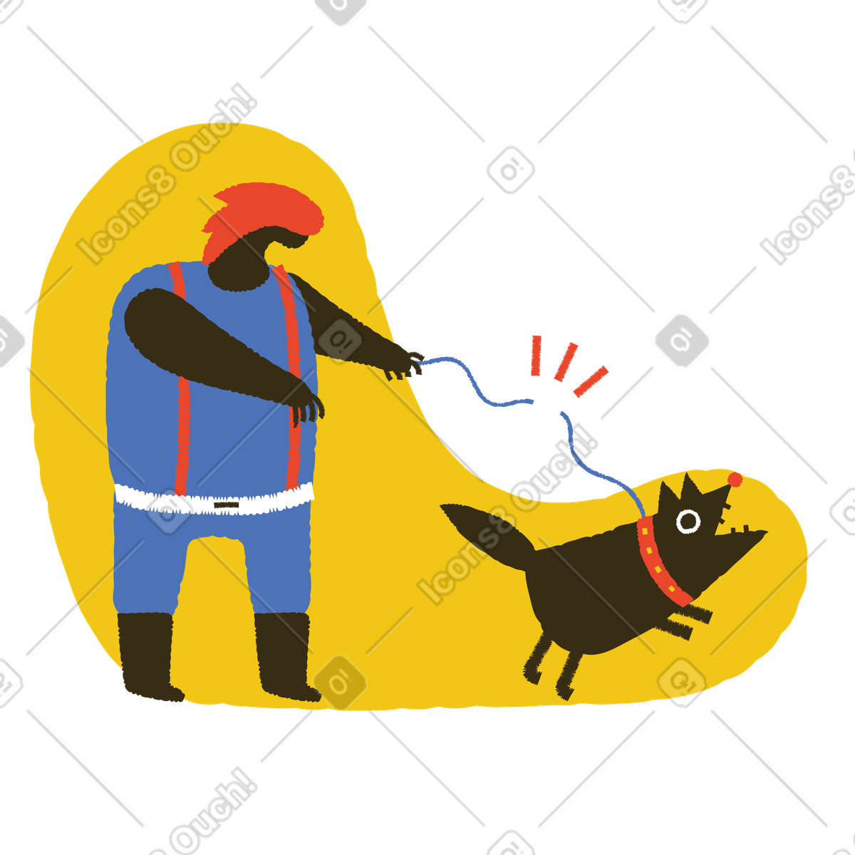 下载 Bermuda 风格的 Dog breaking free from leash, Disconnection and separation 插画，支持 PNG、SVG 格式