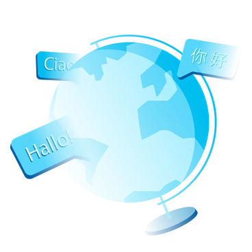 A globe with speech bubbles in different languages - Icy style illustration