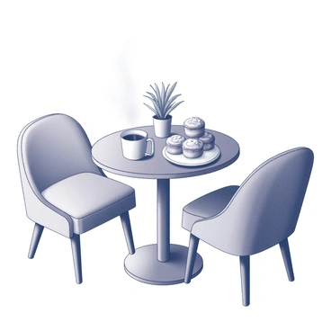 A cozy cafe corner with a steaming cup of coffee and a plate of cinnamon buns