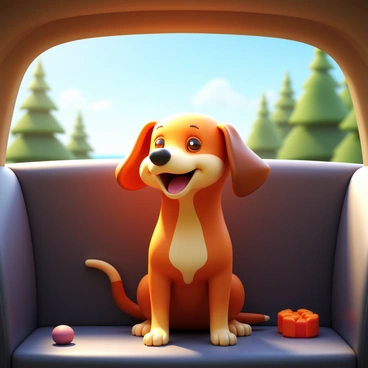 A happy dog sitting in the backseat of a car looking out the window