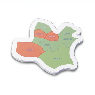 A detailed map depicting various voting districts. Each district is represented in a distinct color for clear differentiation. The map includes labels indicating the names or numbers of each district. Geographical features such as rivers or mountains are subtly incorporated, providing context to the district boundaries. The borders between the districts are clearly defined, ensuring visibility. The overall layout is structured and organized, facilitating easy interpretation of the voting districts.