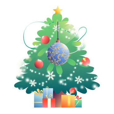 A Christmas ornament shaped like a scarab beetle is hanging from a lush, green Christmas tree. The ornament is a vibrant shade of blue with intricate golden patterns adorning its surface, reflecting the light. Surrounding the ornament are evergreen branches adorned with twinkling white lights and red and gold baubles. The tree is topped with a golden star, and there are colorful presents wrapped in shiny paper peeking out from underneath the tree. The warm glow of the lights casts a festive atmosphere throughout the scene.