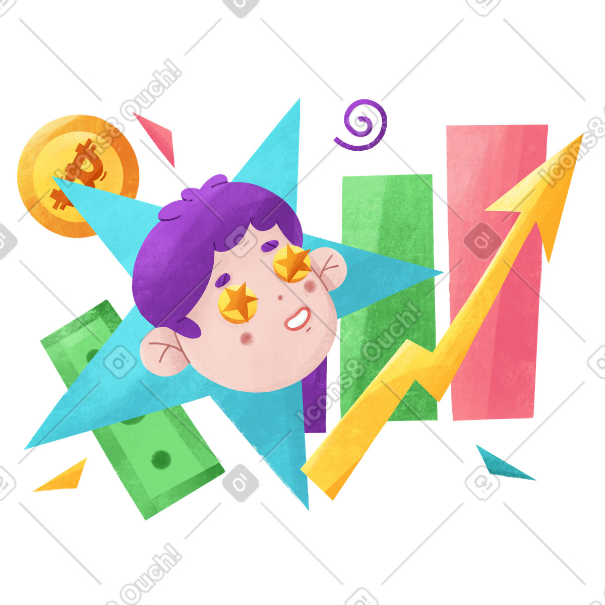 Uomo con analisi finanziarie e crescita illustrazione in stile Bonbon scarica in PNG, SVG