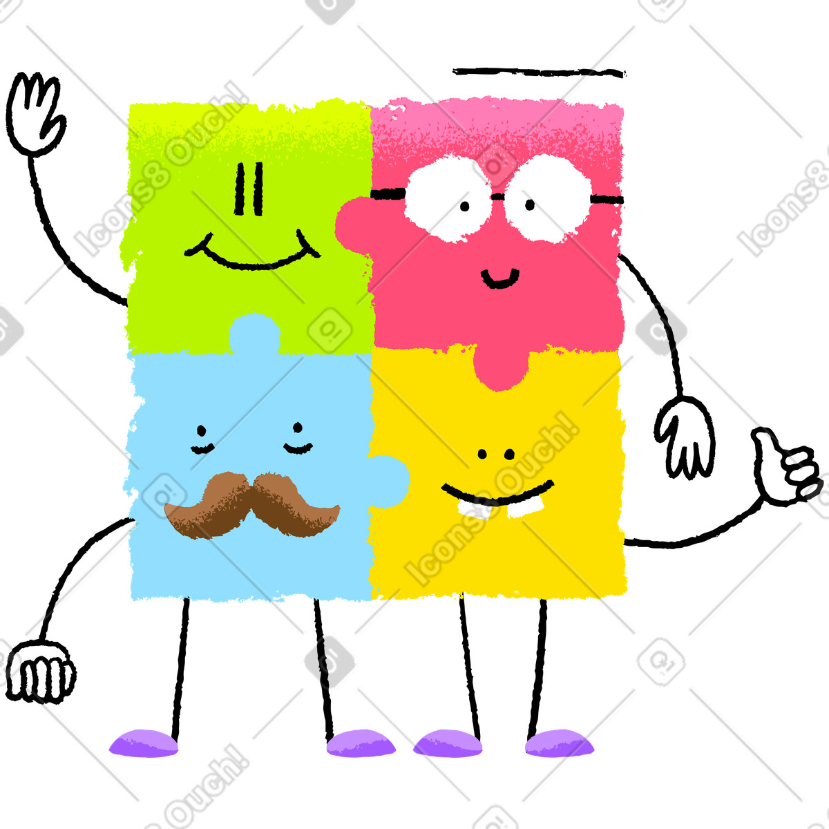 Puzzle pieces joining together and working in team illustration in PNG, SVG