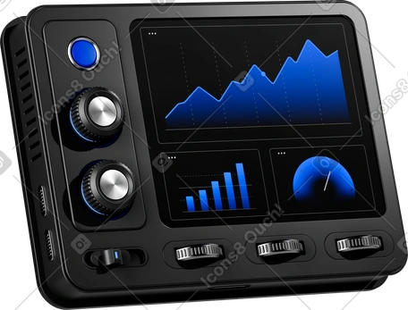 Console dashboard displaying line chart bar graph and speedometer gauge