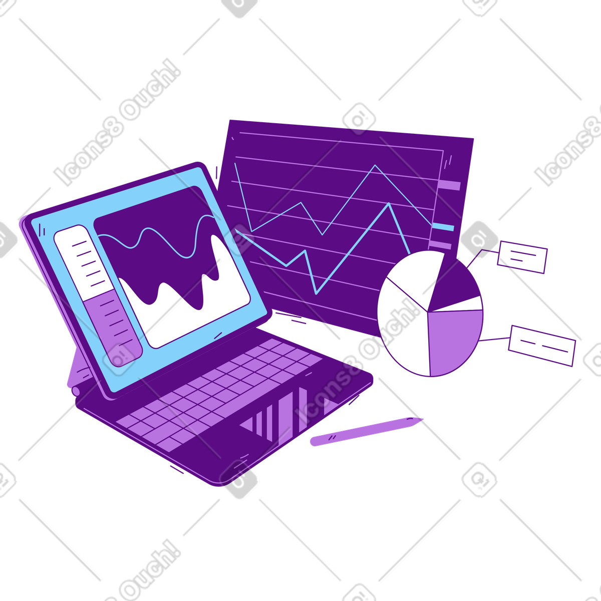 Ilustração de Analytics e gráficos na tela do laptop em PNG e SVG
