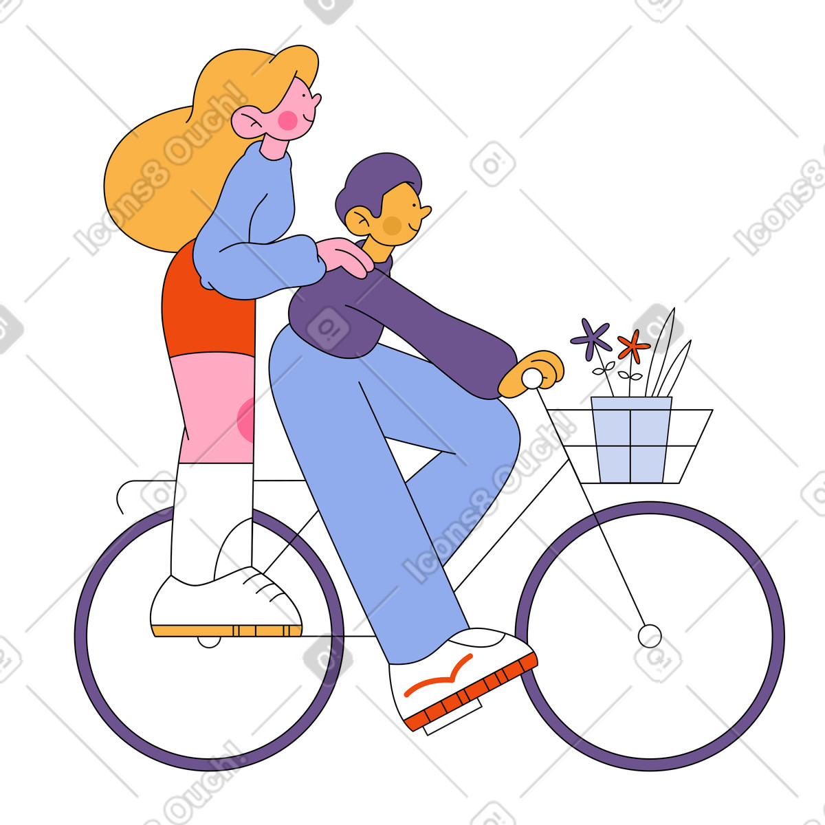 Ilustração de Homem e mulher andando bicicleta em no estilo Bloom para baixar em PNG, SVG