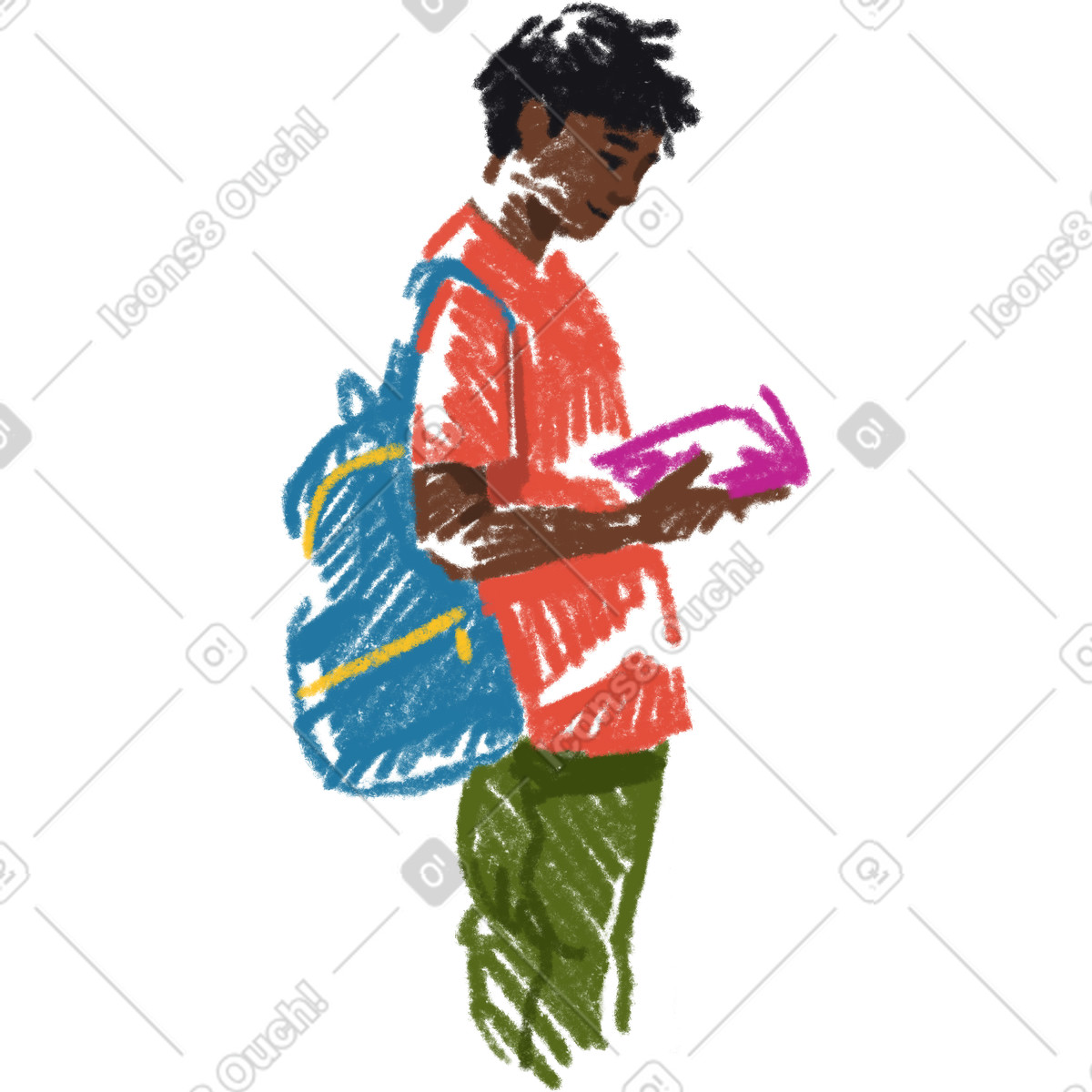 Illustration Teenage boy with a book dans le style Sketchbook à télécharger aux formats PNG, SVG