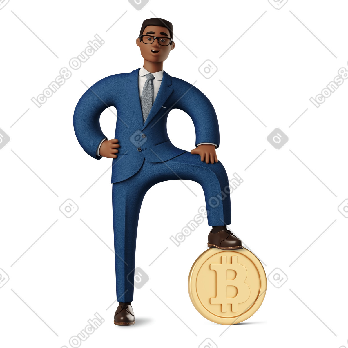 Ilustración Empresario de pie con un en bitcoin estilo 3D Business a descargar PNG y SVG
