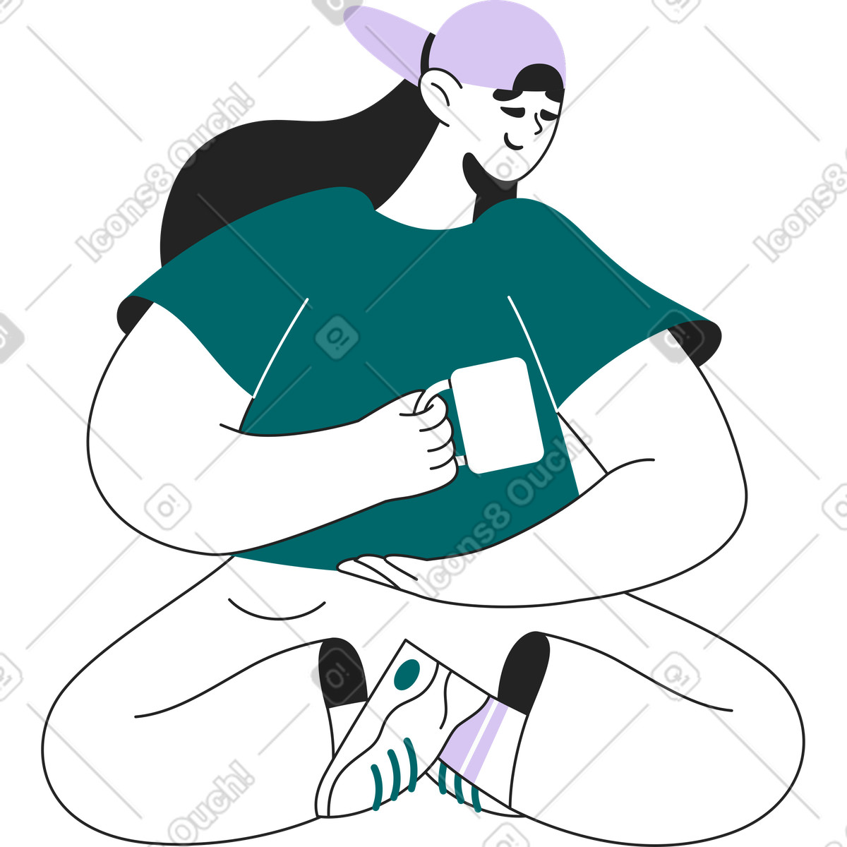 Ilustración Chica con una taza en estilo Sammy Line a descargar en PNG y SVG