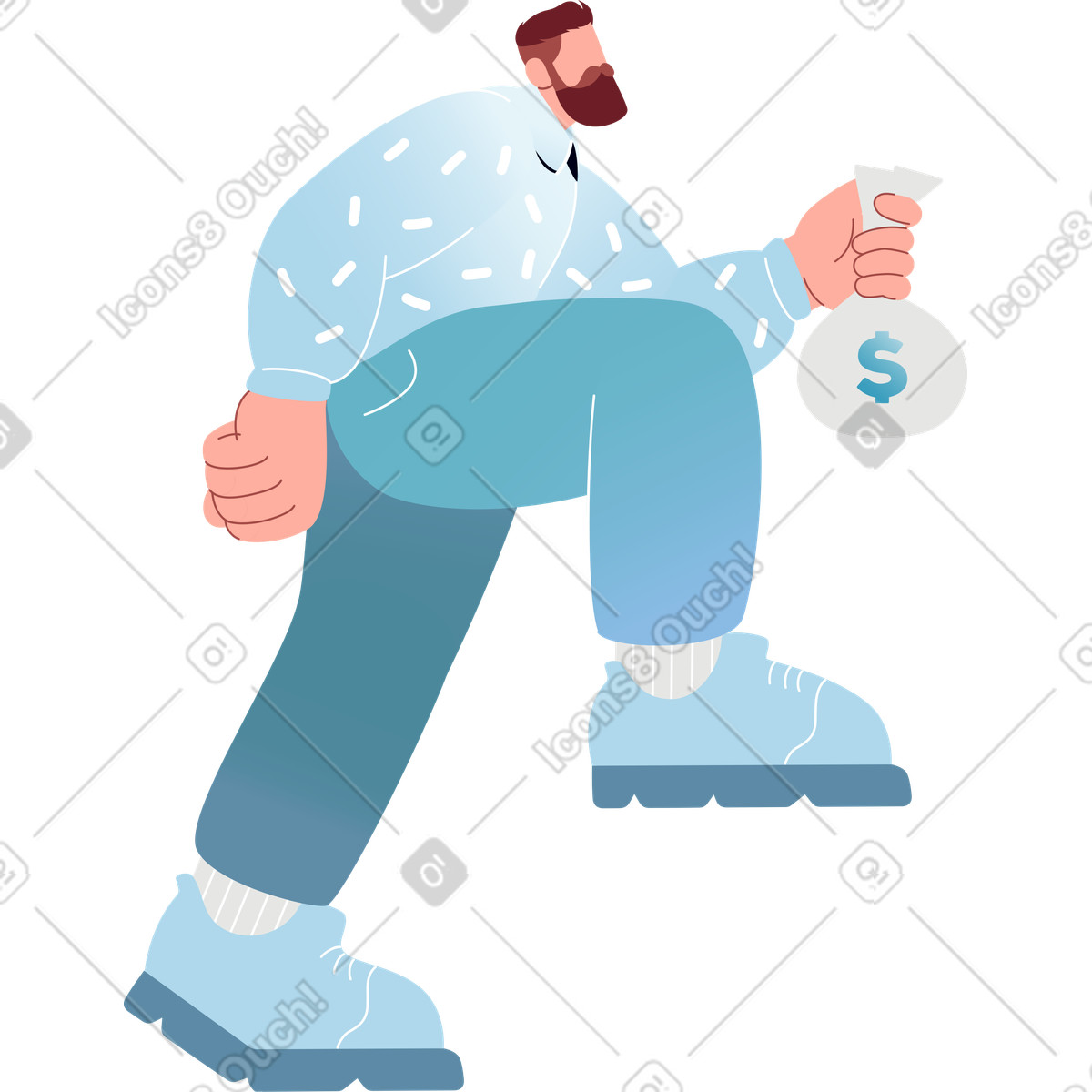 下载 Airy 风格的 男子拎着一袋美元爬上来 插画，支持 PNG、SVG 格式