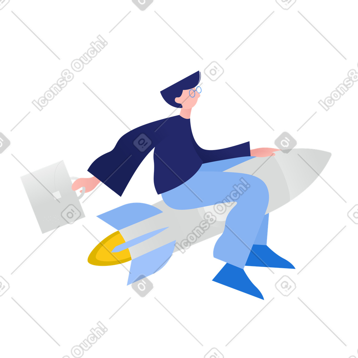 Ilustração de Business professional flying on rocket em no estilo Clip para baixar em PNG, SVG