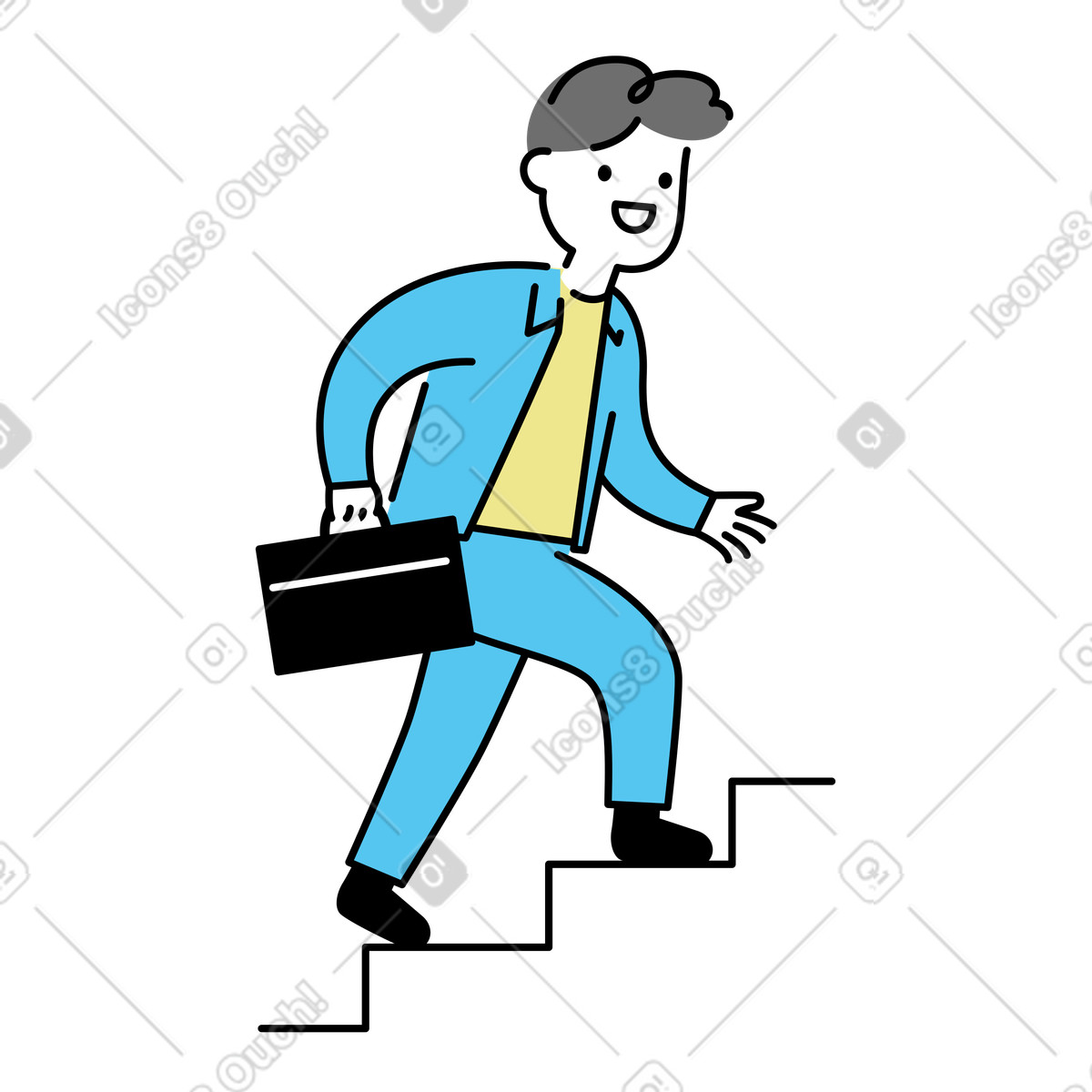 Worker in suit moving upward, Career progression and success illustration in PNG, SVG