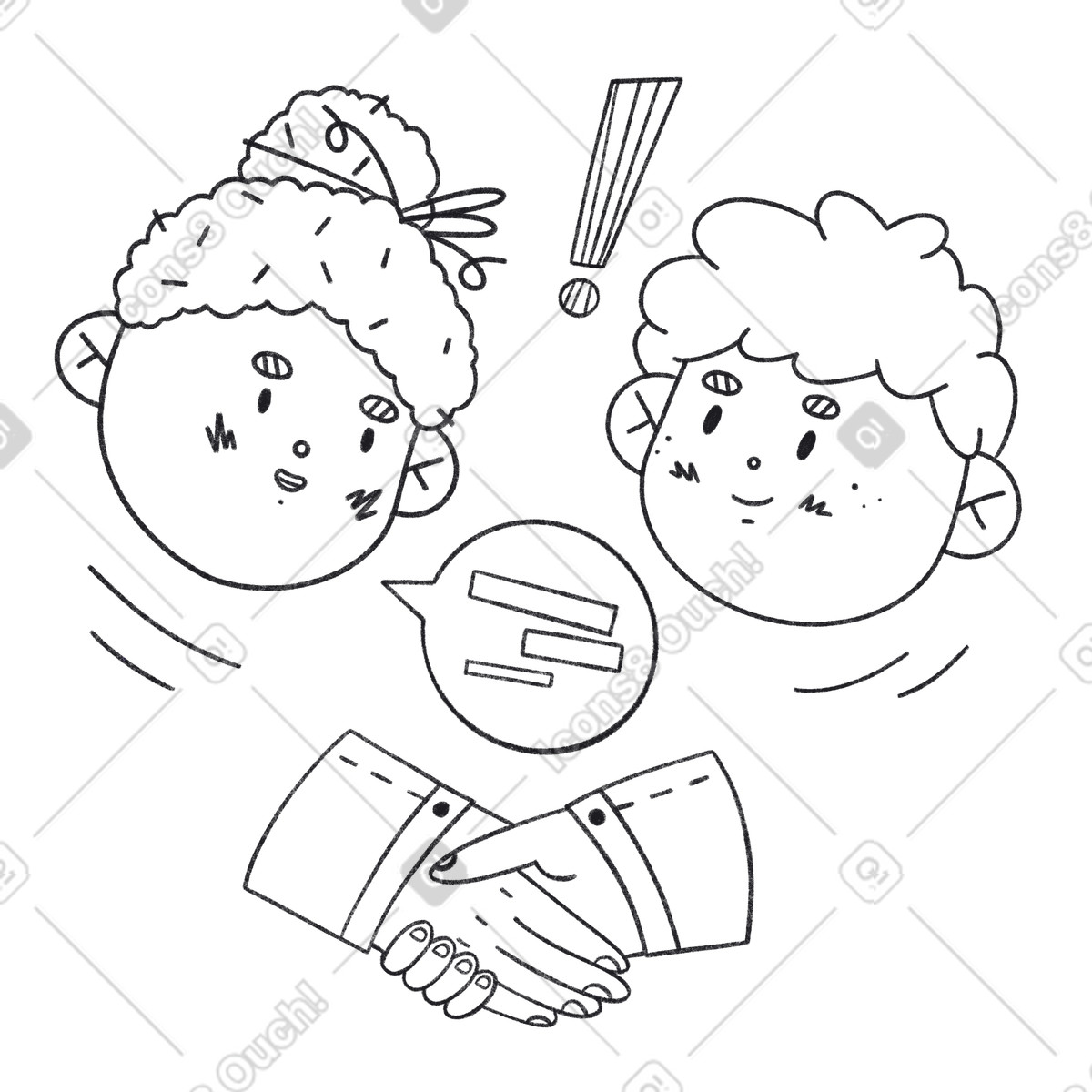 Illustration Handshake and discussion, confirming deal or collaboration dans le style Bonbon Line à télécharger aux formats PNG, SVG