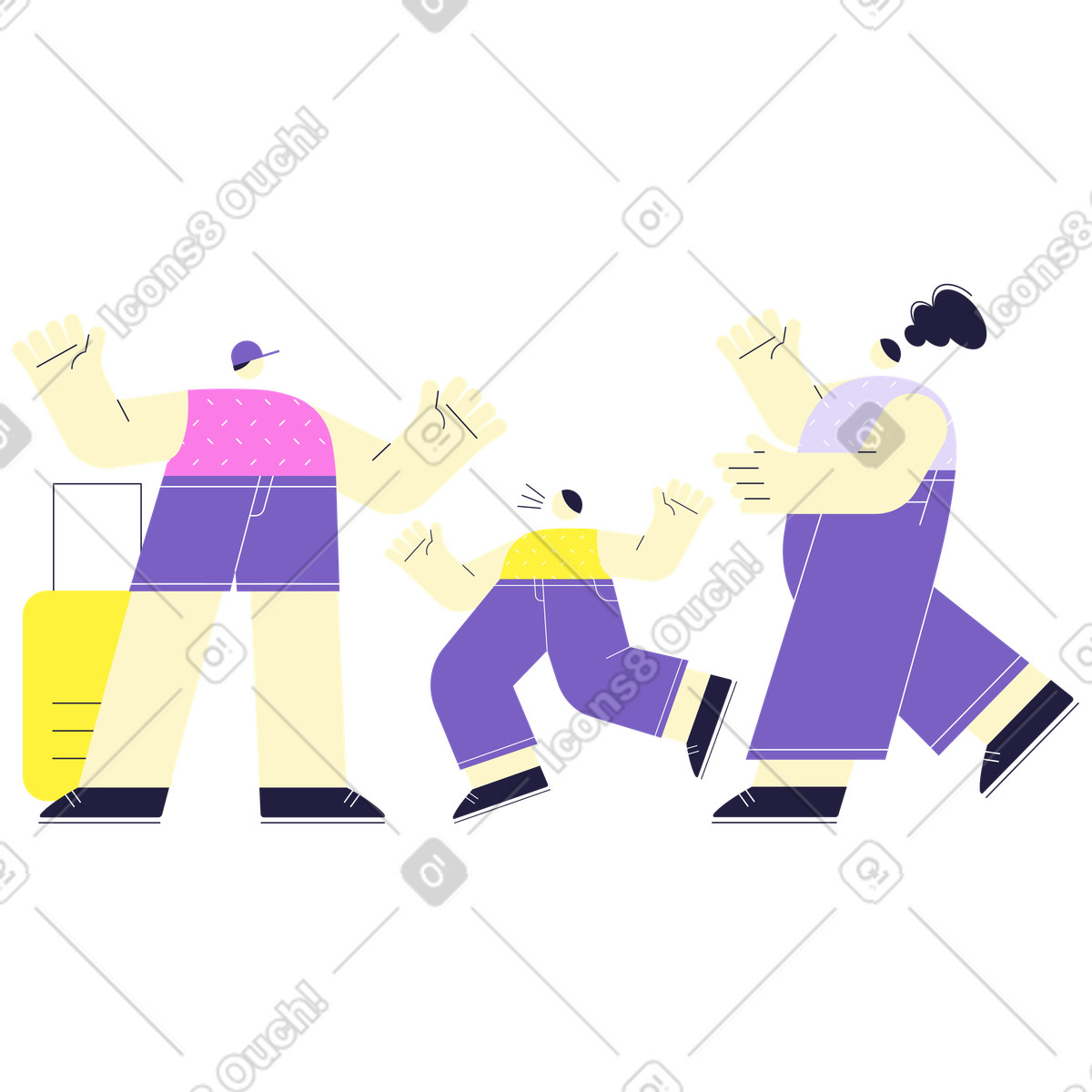 Ilustración Mamá e hijo conociendo a papá en el aeropuerto estilo Mellow descargar PNG y SVG