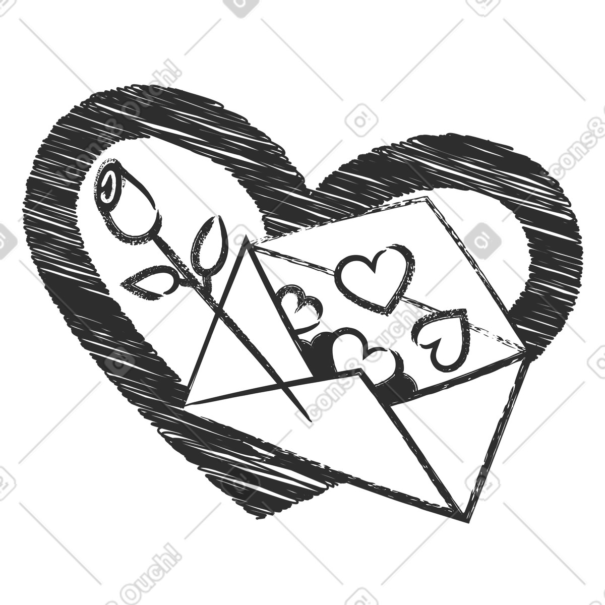 Ilustração de Rosa e envelope para o dia dos namorados em no estilo Graphite baixar em PNG, SVG