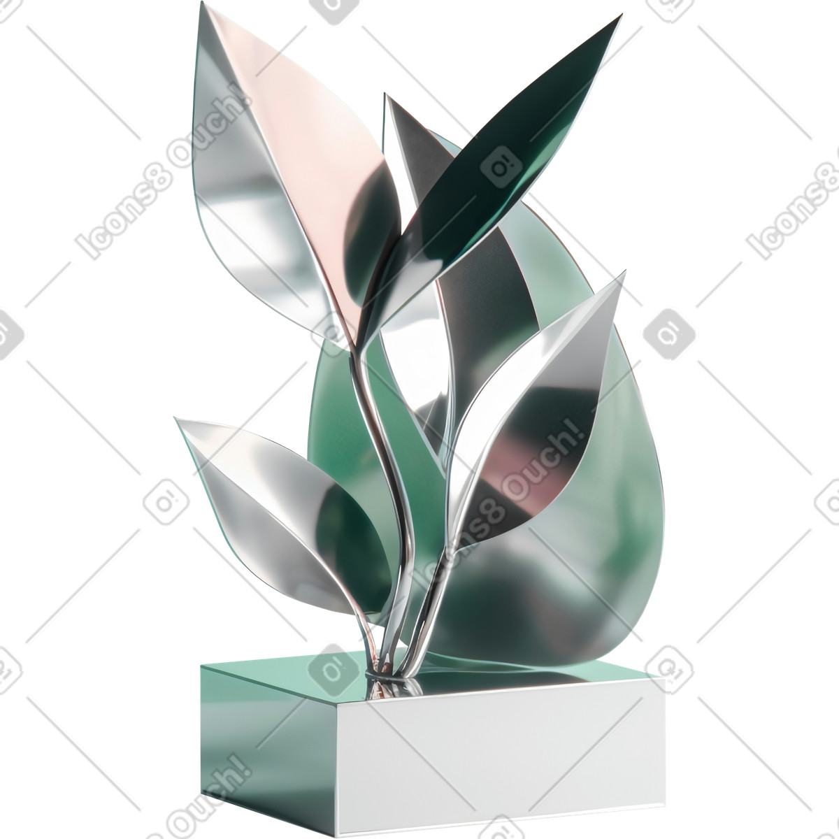 Abstrakte pflanzenskulptur aus metall-Illustration im 3D Construction-Stil als Download in PNG, SVG