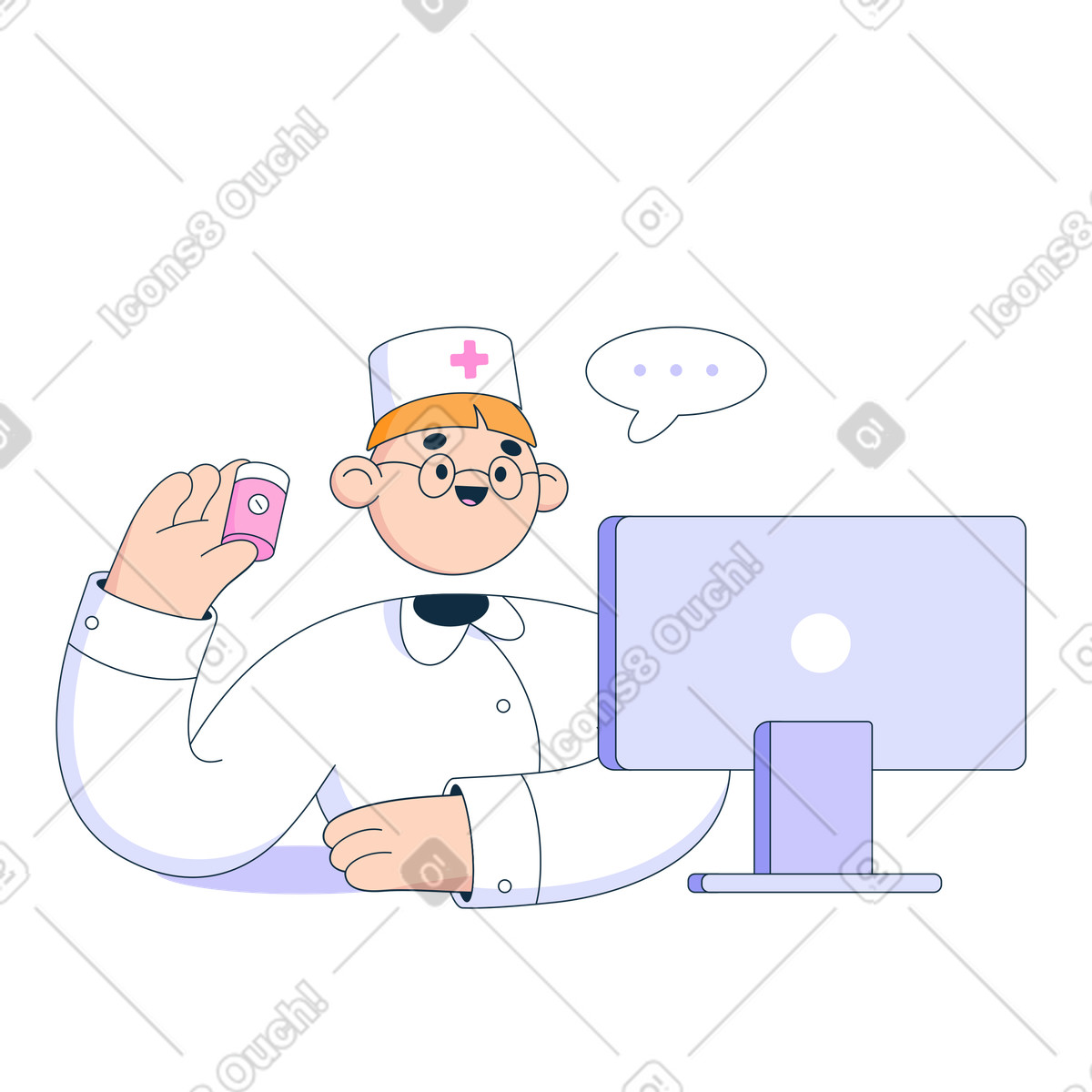 Ilustração de Médico dá uma consulta online em no estilo Bubble gum para baixar em PNG, SVG