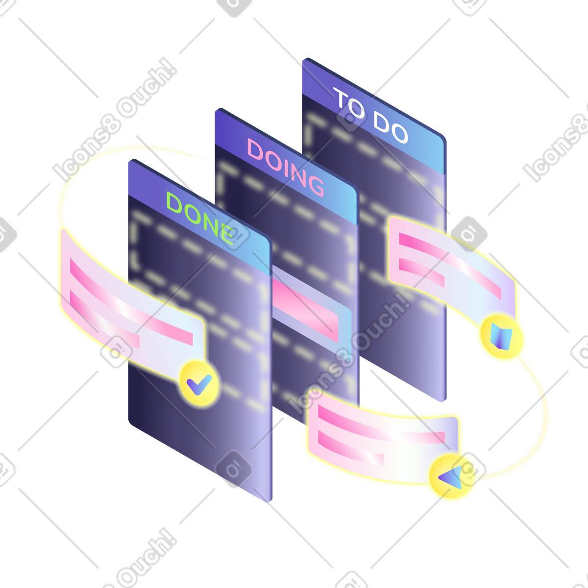 Illustration Colonnes du tableau kanban numérique dans le style Isotech à télécharger aux formats PNG, SVG