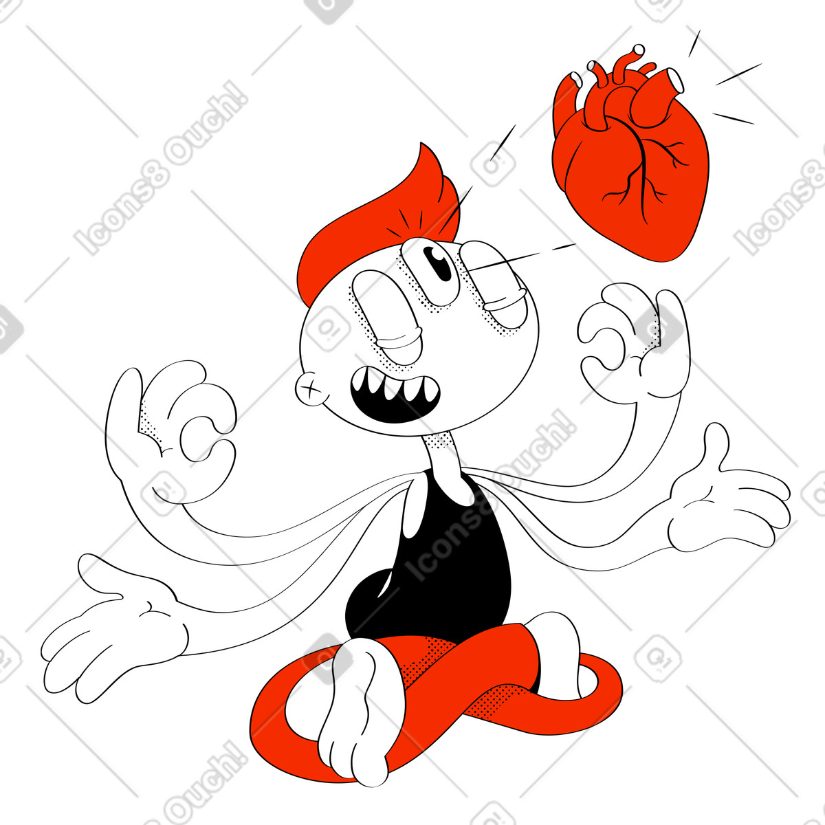 Uomo che medita per la salute del cuore illustrazione in stile Looney scarica in PNG, SVG