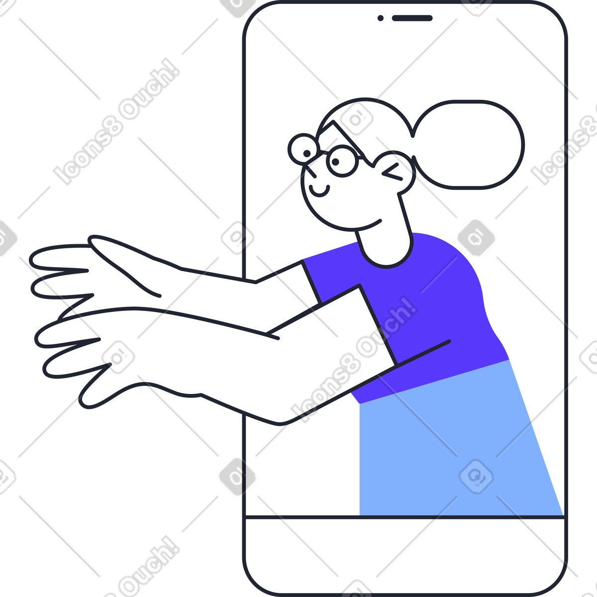 Pablita スタイルの Woman gets out of the phone のイラストをPNG、SVG形式でダウンロード