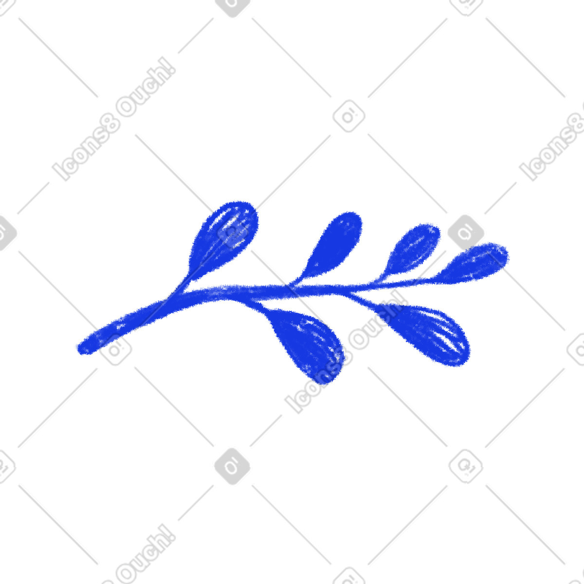 Little blue twig with leaves illustration in Biro style download in PNG, SVG