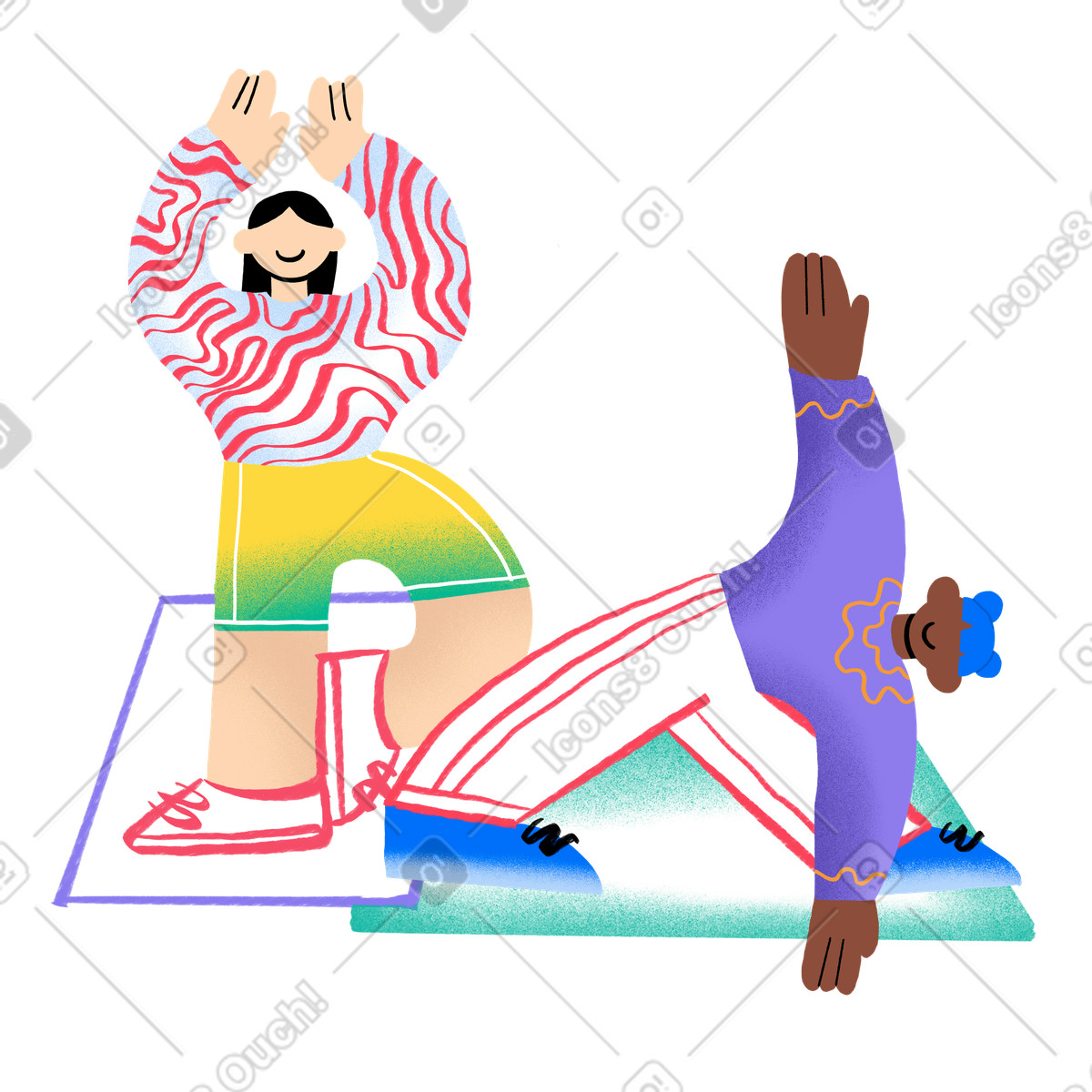 Illustration Deux femmes faisant des exercices de yoga dans le style Bonny à télécharger aux formats PNG, SVG