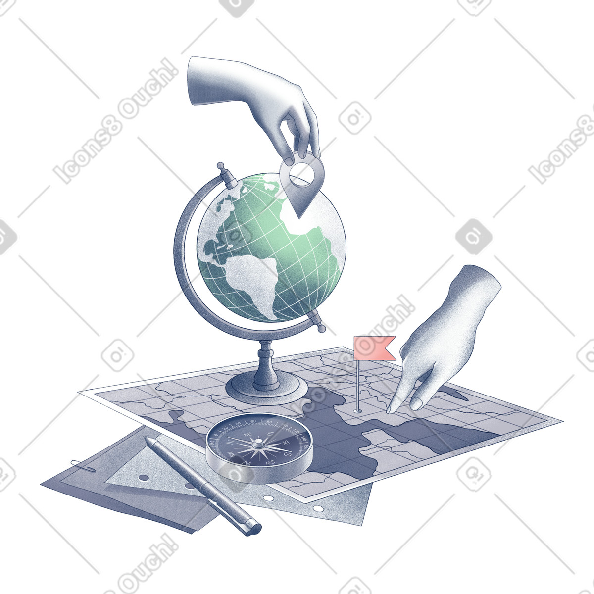 Karten, standortmarkierung und navigation-Illustration im Haze-Stil als Download in PNG, SVG