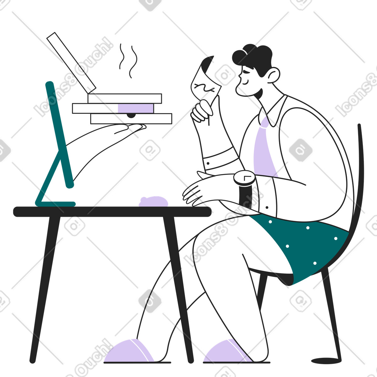 Ilustración Customer receiving food delivery at home, Restaurant and online transaction en estilo Sammy Line a descargar en PNG y SVG