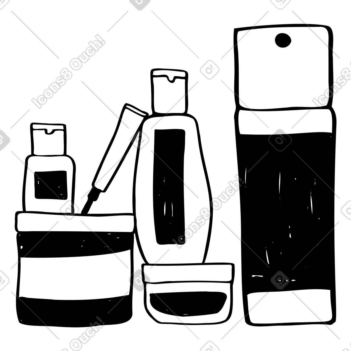 Bottles for makeup and skincare products illustration in Marks style download in PNG, SVG