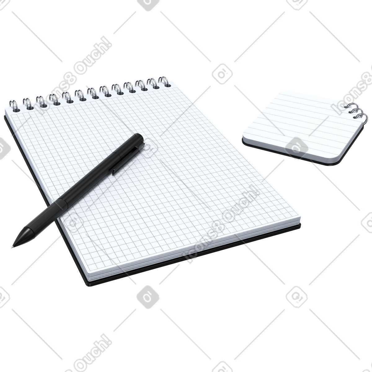 Spiral notebook and pen on desk, Workspace planning and note taking illustration in PNG, SVG