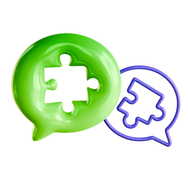 Two speech bubbles with puzzle piece designs - Experimental style illustration