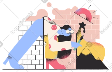 Female street artist painting on a wall PNG, SVG