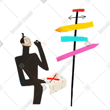 Man navigating with map and direction signs PNG, SVG