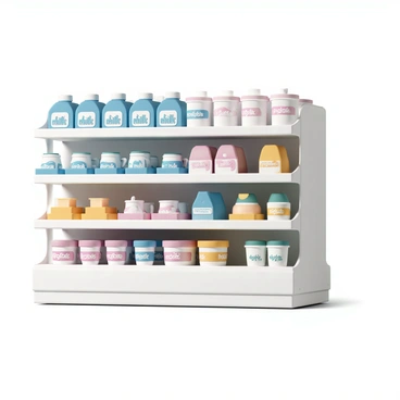 A grocery store dairy section filled with various products. Shelves are stocked with containers of "milk" in bright blue cartons, "cheese" blocks wrapped in colorful packaging, and "yogurt" cups in vibrant colors. The lighting is bright, highlighting the appealing colors of the products. Each item is neatly arranged, with labels clearly visible, creating an inviting shopping environment.