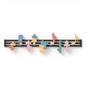 A musical staff where notes and symbols are crafted from puzzle pieces