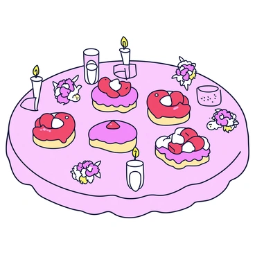 Delicious desserts shaped like labia, placed artfully on a beautifully decorated table.