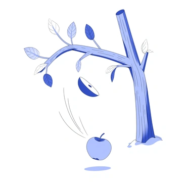 An apple falling from a tree, illustrating the concept of free fall with motion lines.