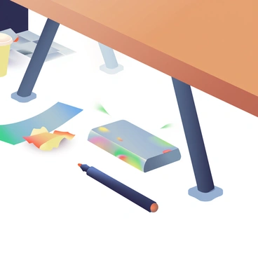 A close-up view of a small, discreet bugging device hidden under a wooden office desk. The device is rectangular and metallic, with tiny LED lights blinking subtly in various colors. Surrounding the device are scattered items such as a black pen, a crumpled paper, and a coffee cup, indicating a busy workspace. The desk surface is slightly scratched and has a warm brown finish, while the legs of the desk are sturdy and made of dark metal. Shadows play across the scene, enhancing the feeling of secrecy.