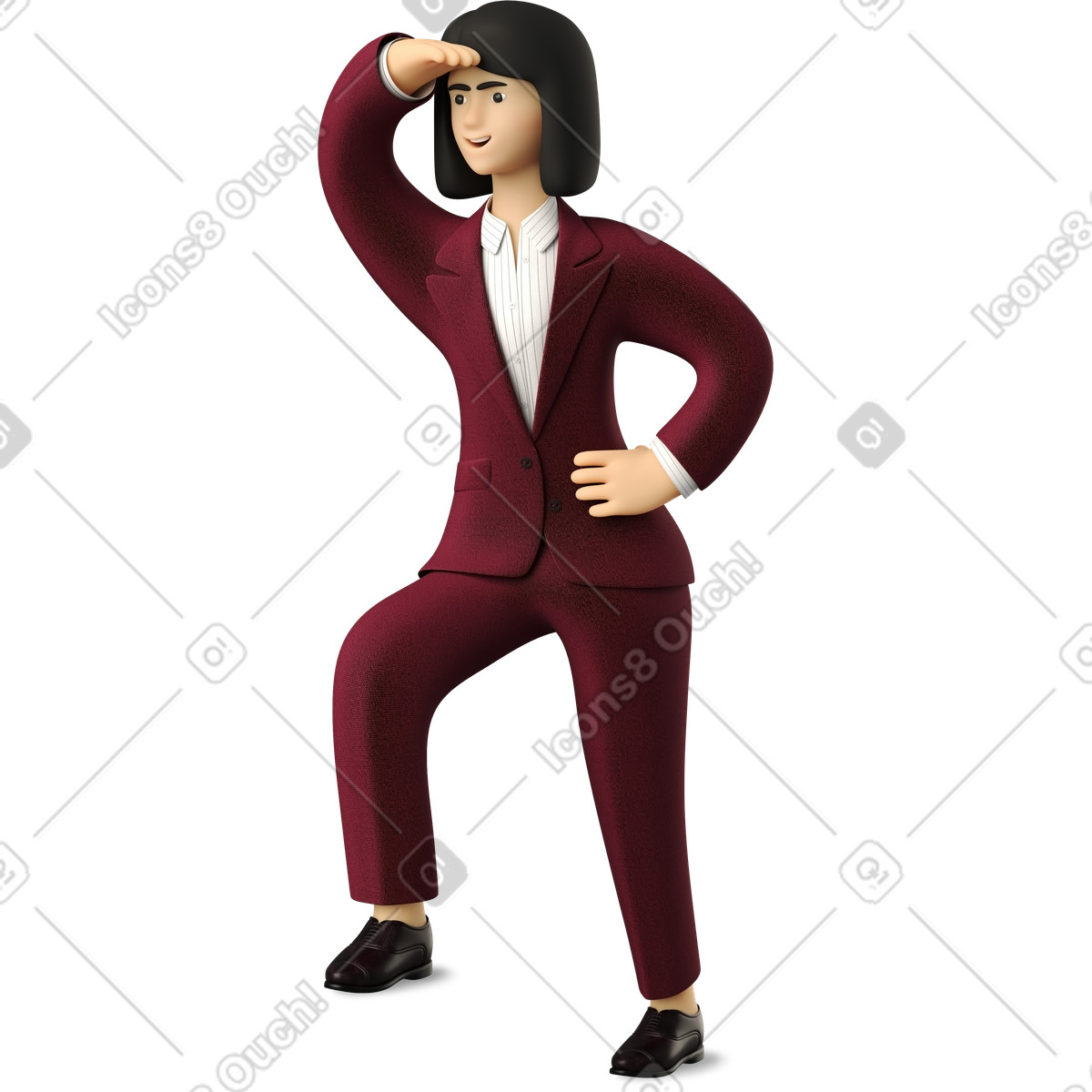 3D Business 스타일의 Businesswoman in red suit looking into the distance 일러스트레이션 PNG, SVG 다운로드