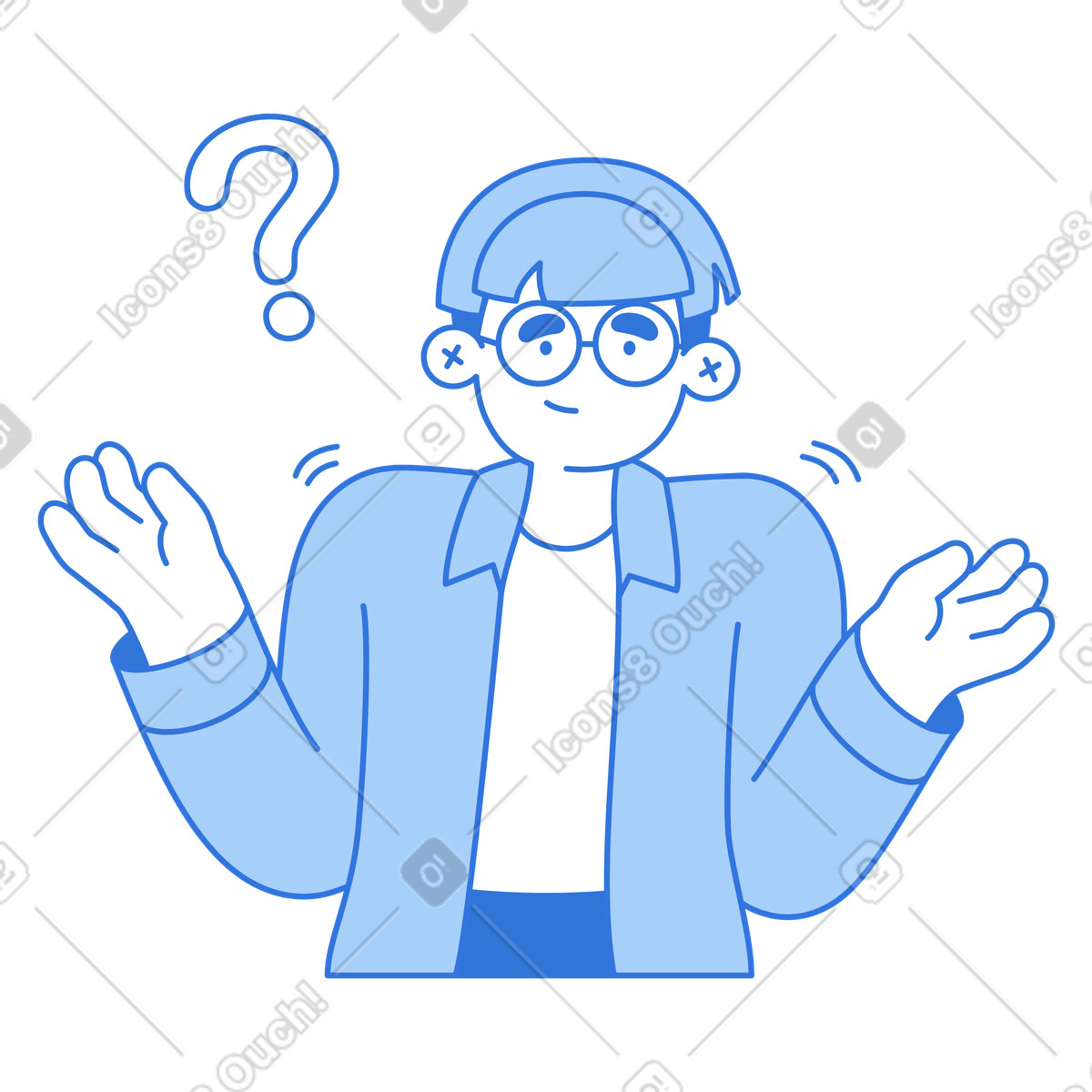 Sky スタイルの Office worker looking confused, Decision making dilemma or troubleshooting のイラストをPNG、SVG形式でダウンロード