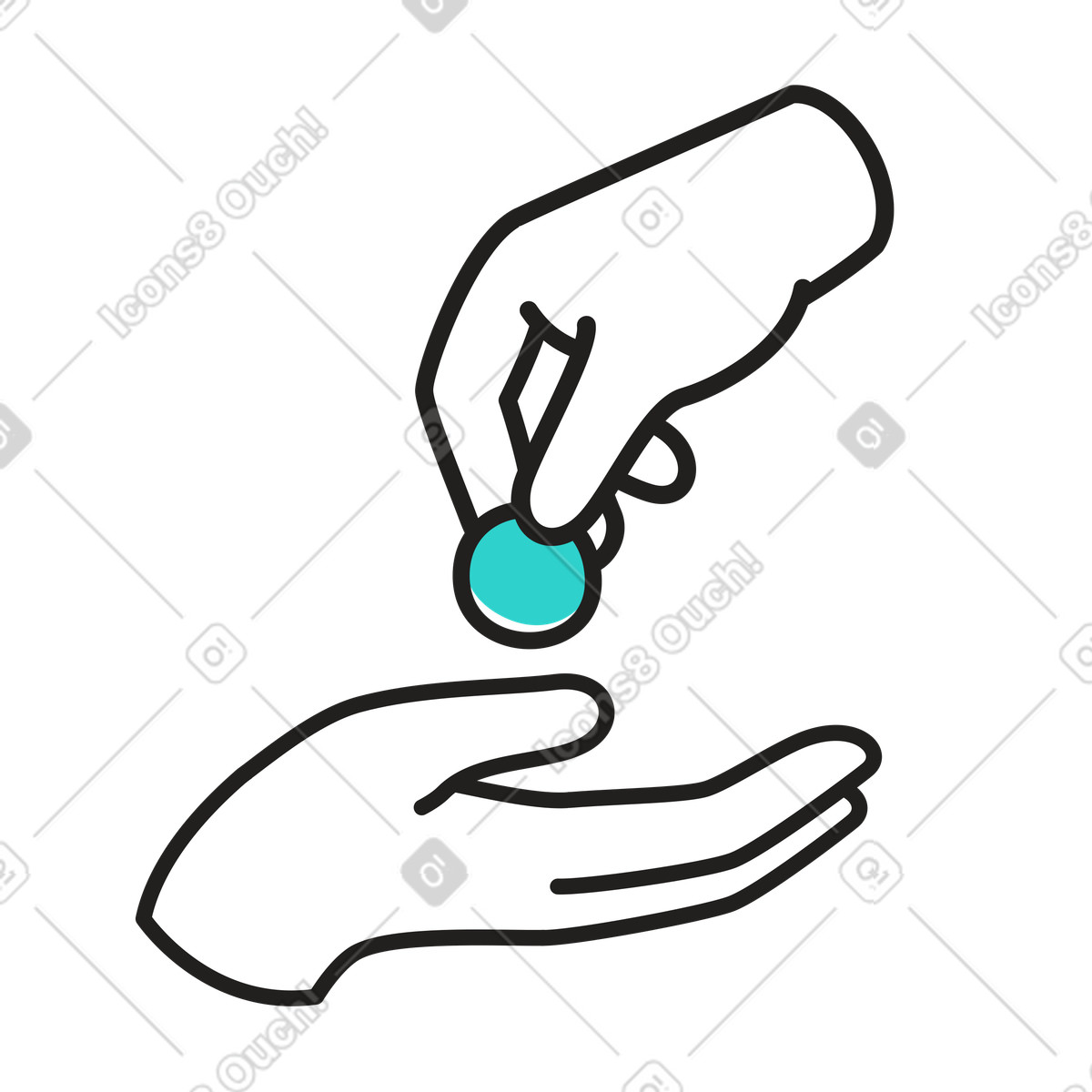 Hände mit münze als zeichen einer spende-Illustration im Little-Stil Download in PNG, SVG
